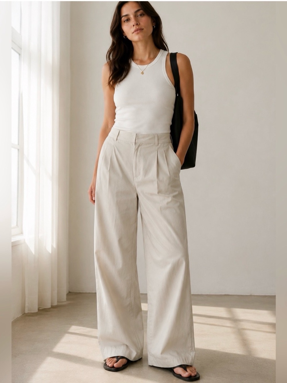 Everlane Tencel Cotton High Waisted Wide Leg Pants Sandstone NWT 14S